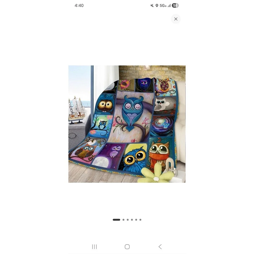 Owl‎ Quilt 68x81 Whole-Cloth Printed Panel Vibrant Owls Machine Quilted Throw